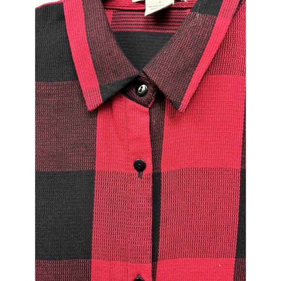 Passport Buffalo Plaid‎ Tunic Dress Womens Small Red Black Pockets Button front - Picture 7 of 8